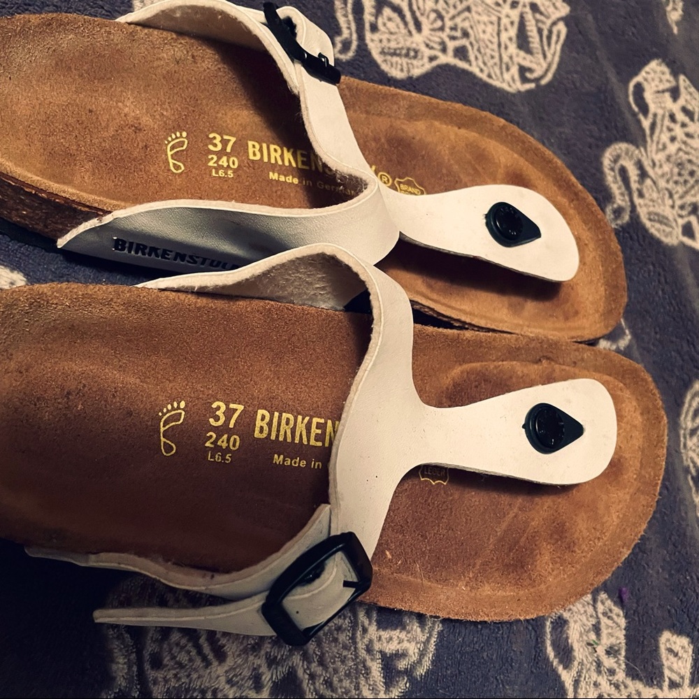 Birkenstock White Leather Thong Sandals - Picture 2 of 6
